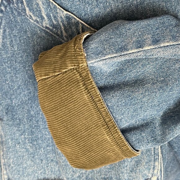 Vintage Denim Barn Coat Field Farm Utility Jean Jacket Oversized Plaid Americana - Picture 9 of 10